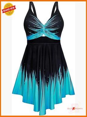 Plus Size Swim Dress Tankini Set Tummy Control High Waisted Boyshorts UPF 30